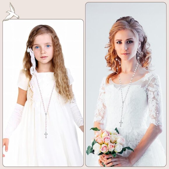 32-Piece Pearl Rosary Beads Bulk Set for Women with Organza Bags, 8mm, White, Re - Picture 6 of 7